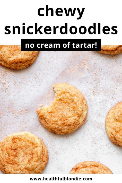 These easy snickerdoodles made without cream of tartar are super soft, buttery, and chewy. This is truly the best snickerdoodle cookie recipe ever! Easy Snickerdoodles, Soft Snickerdoodle Cookies, Blondie Recipes, Snickerdoodle Cookie Recipe, Healthy Sugar Cookies, Best Snickerdoodle Cookies, Snickerdoodles Recipe, Blueberry Crumble Bars, Healthy Winter Meals