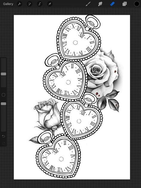 4 clock heart rose tattoo design drawing | Watch tattoo design, Pocket watch tattoo design, Butterfly tattoo stencil Heart Stop Watch Tattoo For Women, Heart And Rose Tattoo Design, Heart Shaped Clock Drawing, Love Heart Clock Tattoo Design, Heart Mandala Tattoo Design, Heart Time Clock Tattoo, Heart Watch Tattoo, Hearts And Roses Tattoo, Memorial Clock Tattoos