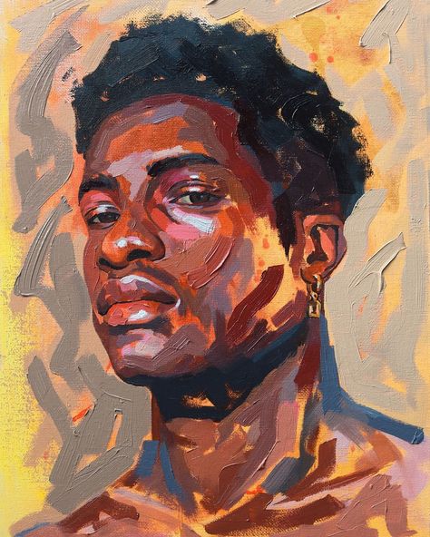 Daniel Jaen on Instagram: “Now posting the full image of this painting . . . . . . #contemporaryart #contemporary #artsy #contemporaryportrait #paintings #oiloncanvas…” Artist With Painting, Abstract Realism Portraits, Cool Drawings Colorful, Black Portrait Art, Oil Drawing Ideas, Gold Portrait Painting, Black People Paintings, Men Art Reference, Portrait Painting Styles