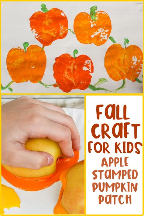 Apple stamp using orange paint to look like a pumpkin Simple Pumpkin Crafts For Preschoolers, Apple Stamping Craft Preschool, Apple Pumpkin Painting, Apple Stamping Craft, Pumpkin Stamping, Pumpkin Patch Craft, Diy Projects For Adults, Art Docent, Diy Apple