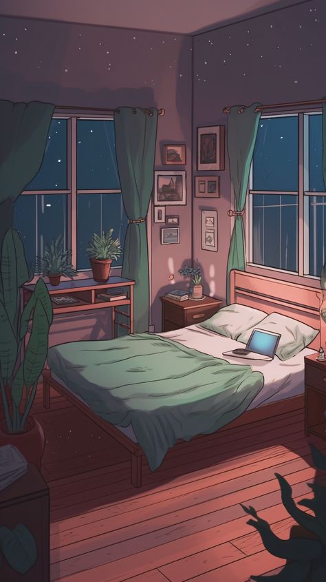 Anime Bedroom Illustration, Digital Art Bedroom Illustrations, Backgrounds For Drawings Bedroom, Room Aesthetic Illustration, Cartoon Bedroom Aesthetic, Messy Bedroom Illustration, Room At Night Illustration, Anime Room Aesthetic Wallpaper, Animated Bedroom Background