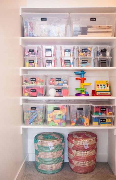 Toy Closet Organization, Easy Closet Organization, Playroom Closet, Kailee Wright, Organizar Closet, Simple Closet, Kids Toy Organization, Kids Closet Organization, Playroom Storage