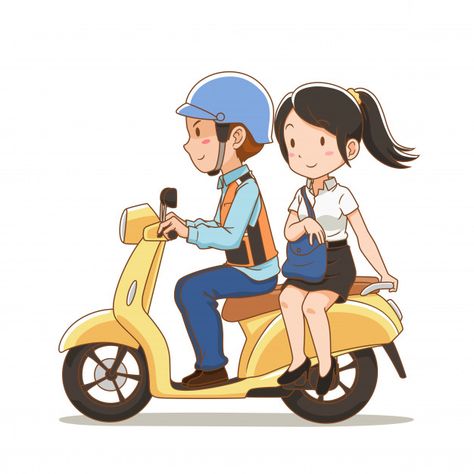 Bike Png Background, Bike Couple Cartoon, Girl On Bike, Bike Png, Motorbike Illustration, Cute Chibi Couple, Background Png Images, Motorcycle Illustration, Chibi Couple