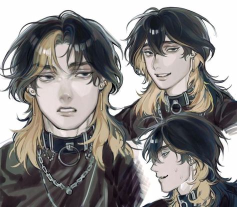 Male Art Aesthetic, Hand On Hair Reference, Short Hairstyles For Men Drawing, Anime Art Style Men, Hairstyle Design Drawing, Unique Male Hairstyles Drawing, Long Hair Men Reference, Male Bangs Drawing, Hair Drawing Inspiration