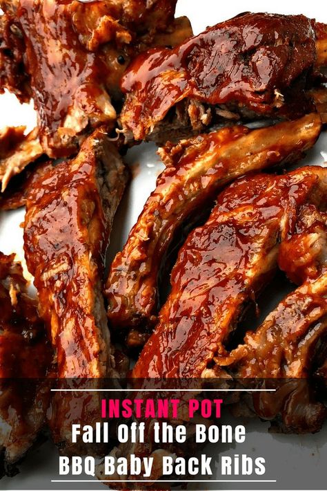 Instant Pot Fall Off the Bone BBQ Baby Back Ribs are a pressure cooker recipe for grilled pork ribs. These ribs are quick and easy to make and can be baked or grilled. These ribs are marinated with a pork rub and then drizzled in Kansas City Gates' BBQ sauce. #InstantPot #InstantPotRecipes #BBQ #Ribs Grilled Pork Ribs, Instant Pot Ribs Recipe, Pork Ribs Grilled, Bbq Baby Back Ribs, Pressure Cooker Recipe, Pork Rub, Pepperocini Recipes, Pork Rib Recipes, Instant Pot Pork