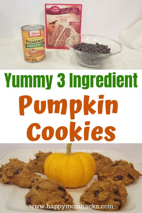 Unbelievably Easy Pumpkin Chocolate Chip Cookies. These delicious 3 Ingredient cookies are made with cake mix. Your family will love these soft & chewy cookies at your Halloween and Thanksgiving parties. #pumpkincookies #cookies #3ingredientcookie #fall #thanksgivingdessert #halloween #thanksgiving #thanksgivingrecipes Easy Pumpkin Chocolate Chip Cookies, Pumpkin Chocolate Chip Cookies Easy, Pumpkin Cake Mix Cookies, 3 Ingredient Pumpkin, Pumpkin Cookies Easy, Soft Chewy Cookies, 3 Ingredient Cookies, Pumpkin Cookie Recipe, Chocolate Chip Cookies Ingredients