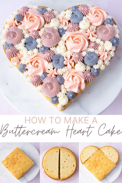 Easy Shaped Cakes, Cupcakes In Heart Shape, Easy Heart Shaped Cakes, How To Heart Cake, Heart Shaped Cake Tutorial, Heart Shape Cake Decoration, Heart Shapes Cake, Easy Heart Cake, Cupcake Shaped Cake