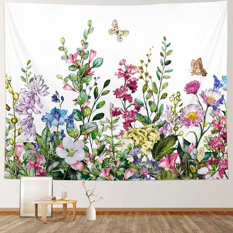 PRICES MAY VARY. FLORAL TAPESTRY: Colorful wildflower pattern printed by advanced printing technology, more clear and vivid, lasting for a long time, not fading, to make your life colorful. FLOWER TAPESTRY: This aesthetic botanical tapestry is suitable for wall hangings, ceiling decoration, table cloth, dorm decoration, bedspreads, sofa covers, picnic blankets, beach blankets,s or everywhere you want. Giving it to someone as a gift is a wonderful choice. SPRING TAPESTRY: Made of 100% polyester f Tapestry Flower, Tapestry For Bedroom, Colorful Plant, Yellow Rose Flower, Mountain Tapestry, Hanging Bedroom, Dream Catcher Art, Modern Tapestries, Flower Tapestry