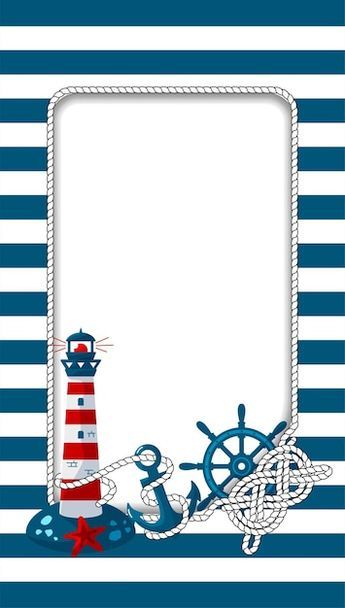 Frame with a marine theme in the cartoon... | Premium Vector #Freepik #vector #sea-frame #beacon #lighthouse #anchor-rope Sea Frame, Cruise Scrapbook Pages, Anchor Theme, Nautical Classroom, Sailor Theme, Marine Design, Bulletin Boards Classroom Decor, Foto Frame, Cruise Scrapbook