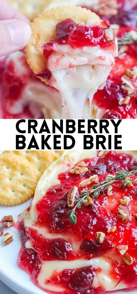 Baked Brie Easy, Brie Ideas, Hors Dourves, Baked Brie Cranberry, Cranberry Baked Brie, Cranberry Desserts, Salty Tart, Baked Brie Appetizer, Dole Recipes