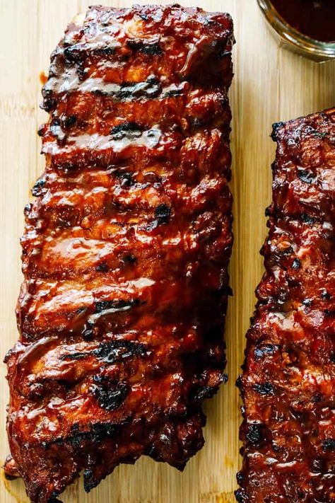 Oven And Grilled Ribs, Back Ribs On The Bbq, Oven Spare Ribs Recipe, Babyback Ribs Smoked, Pork Back Ribs Recipe, Bbq Meat Recipes, Barbecued Ribs In The Oven, Bbq Meats Grill, Oven Barbecue Ribs