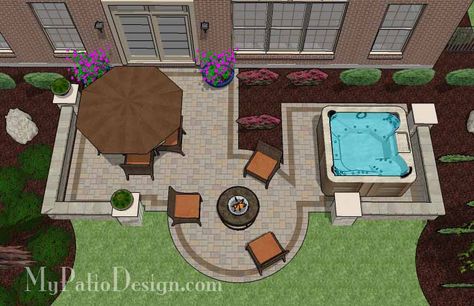 With 445 sq. ft., our Hot Tub Patio Design with Seat Walls lavishes it's guests with dining outdoors, a warm fire pit and/or a relaxing dip in the hot tub. Hot Tub Patio Design, Hot Tub Landscaping, Tub Design, Hot Tub Patio, Pool And Hot Tub, Hot Tub Deck, Restaurant Patio, Hot Tub Backyard, Tub Ideas