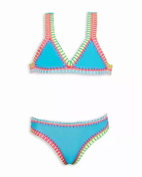 PQ Swim - Girls' Rainbow Embroidered Two Piece Swimsuit - Little Kid, Big Kid Two Piece Bathing Suits Aesthetic, Preppy Bikinis For Teens, Cute Swimming Suits For Teenagers, Bathing Suits Preppy, Kinii Swimwear, Cute Swimsuits For Teens Bikinis, Cute Summer Bathing Suits, Bathing Suits Teen, Cute Swimsuits For Teens