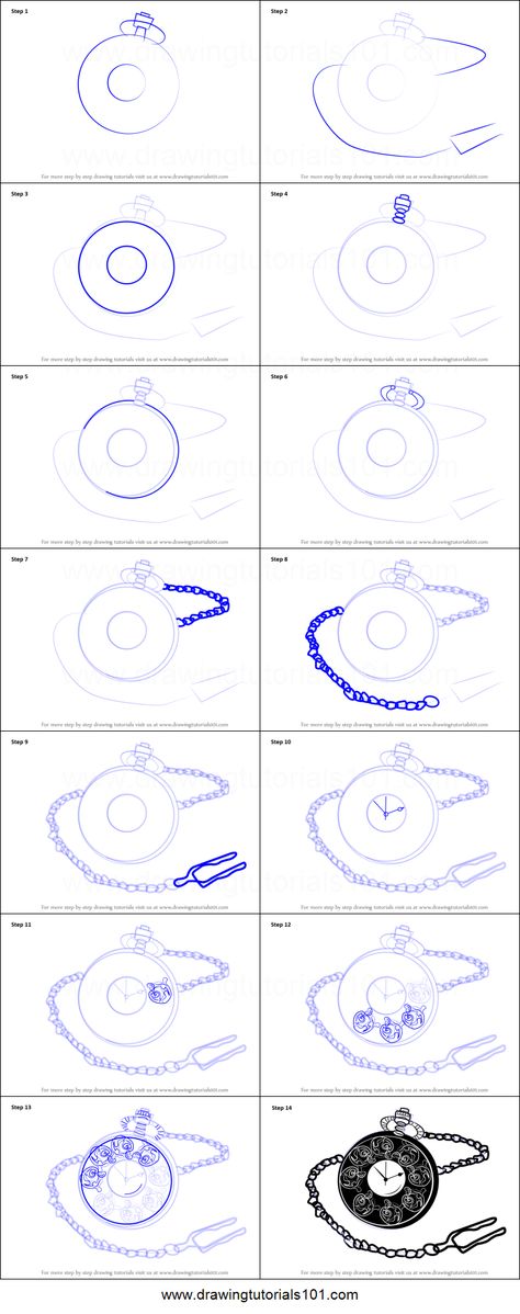 Pocket watch is a portable and handy accessory which anybody can carry easily in his/her pocket. Here we are going to share an easy step of drawing pocket watch. If you want to draw this watch, follow our tutorial step by step for the perfect picture. How To Draw A Pocket Watch, Vintage Pocket Watch Drawing, How To Draw A Clock Step By Step, Pocket Watch Drawing Sketches, Pocket Watch Drawing, Draw Objects, Pocket Watch Art, Step By Step Sketches, Drawing Pics