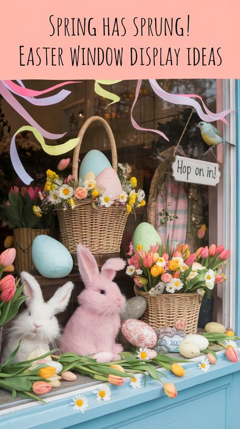 Ready to create an Easter Window Display that'll stop customers in their tracks? These Spring Window Display ideas will bring your storefront to life this season! From vibrant pastels to fluffy bunny décor, these Easter Window Display ideas will have everyone hopping into your store. Plus, check out some Boutique Window Displays that scream style! #gg #homedesigninsider #easterdisplayideasforretail Spring Window Displays Store Fronts, Easter Retail Window Displays, Spring Store Window Display, Spring Retail Window Displays, Spring Window Display Ideas Store Fronts, Easter Store Window Display, Easter Display Ideas, Spring Window Display Ideas, Florist Window Display