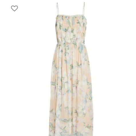 Beautiful "Jade Midi" Dress In A Pastel Floral Print (Called "Beige"). Flowy, Boho And Romantic Vibes. Spaghetti Straps (Non-Adjustable). Ruffled Detail At Collar. Ruching At Bodice, Mimicking Smocking. Slightly Raised Waistline. Mild Gathering Below Waist Similar To Pleating. Can Be Worn Loose (First Pic After Stock Picture) Or Tied Up With An Optional Sash Tie Belt With Gold-Toned Hardware And Small Sewn Loops To Keep The Belt In Place. Concealed Side Zip Closure. Lined. Lightweight Silk Chiff Intermix Dress, Split Sleeve Dress, Long Dresses Casual Maxi, Casual Maxi Dress, Seersucker Dress, Midi Slip Dress, Silk Floral Dress, Suede Dress, Silk Midi Dress