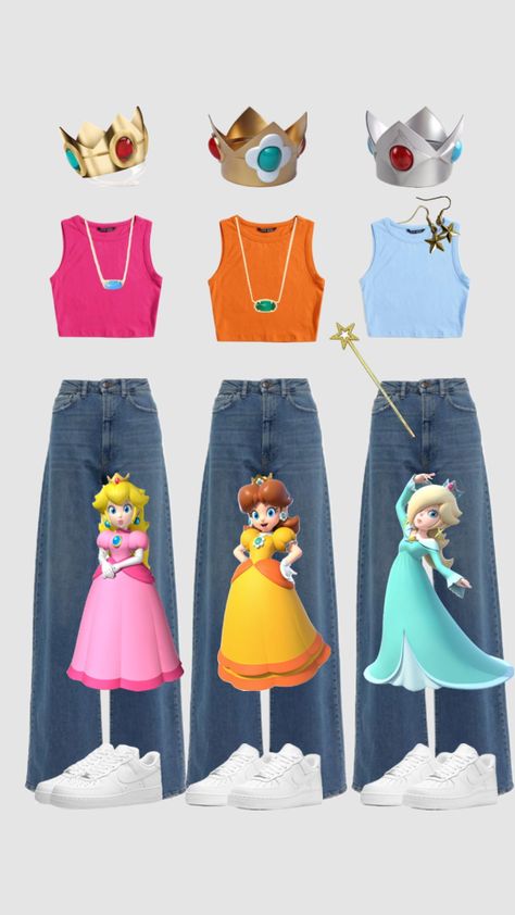 #myfirstshuffle #halloweencostume #triohalloweencostume #princesspeach #princessdaisy #princessrosalina #halloween Princess Daisy Costume, Peach And Daisy, Daisy Costume, Peach Clothes, Peach Costume, Mario Costume, Trio Costumes, Halloween Princess, Duo Costumes