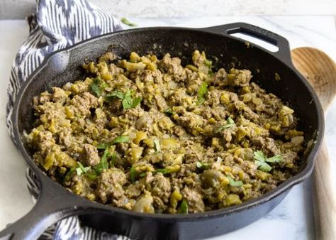 Chili Verde Ground Beef – The Jazzed Kitchen Chile Verde Ground Beef, Ground Beef And Green Chili Recipes, Green Chili Ground Beef Recipes, Ground Beef Green Chili, Beef Green Chili, Green Chili Verde, Chili Verde Sauce, Chili Verde Recipe, Recipes Using Hamburger