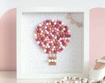 Shadowbox Wall Art, Pompom Crafts Decoration, Pompom Decor, Pompom Art, Diy Nursery Art, Girls Room Diy, Unique Nursery Decor, Balloon Frame, Baby Room Diy