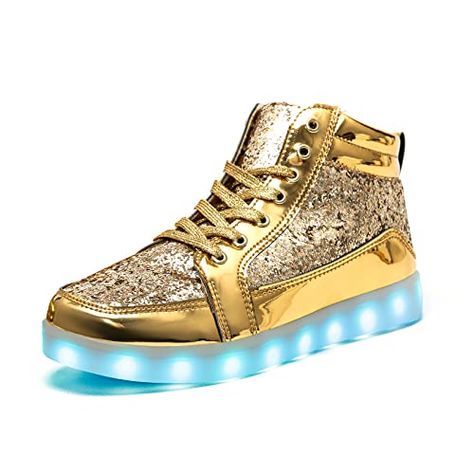 IGxx LED Light Up Shoes for Men USB Recharging High Top LED Sneakers Women Kids Gold - FrenzyStyle