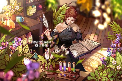 ArtStation - [Commission by Almestra] Botanist in the garden Surrounded By Flowers, Ask Me, In The Garden, The Garden, Feel Like, Character Design, Art Design, Plants, Flowers