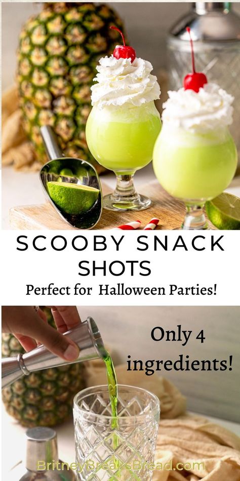 scooby snack shots in a shot glass Scooby Shots, Specialty Shots Recipe, Scooby Doo Snack Shots, Scooby Doo Cocktail, Scooby Doo Drink, Scooby Doo Themed Drinks, Scooby Snack Shot Recipes, Scooby Snack Drink Recipe, Scooby Snacks Recipe