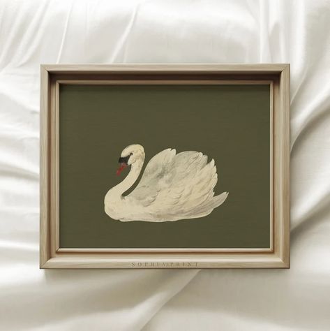 SophiaPrint - Etsy Baby Reception, Moody Home, Animal Print Nursery, Swan Wall Art, Moody Home Decor, Green Swan, Swan Painting, Gallery Wall Nursery, Nursery Wall Hanging