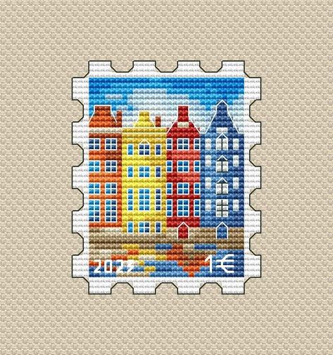 Designer has artist's permission to use the picture as a base for cross stitch pattern making. Amsterdam Postage Stamp cross stitch pattern in 1 PDF file. 1000sPatterns is authorized seller of pdf patterns with permission of Toma Reznichenko. Great thanks to Toma for such a beautiful design! All patterns are for personal use only. No sharing or copying is allowed. The patterns may not be re-sold or re-distributed commercially in any manner. This item is not a finished project or a kit. It is a d Stamp Cross Stitch, Stamp Pattern, Tiny Cross Stitch, Hama Bead, Small Cross Stitch, Cross Stitch Christmas Ornaments, Mini Cross, Mini Cross Stitch, Cross Stitch Pictures