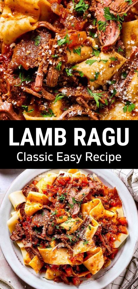 This Instant Pot lamb ragu recipe gives you a hearty sauce in no time flat. The flavor is rich, deep, and super hearty. Chopped Lamb Recipes, Lamb Ragu Slow Cooker, Lamb Noodles Recipes, Braised Lamb Ragu, Lamb Ragu Recipe Slow Cooker, Meat Ragu Recipe, Lamb Ragu Pasta, Lamb Pasta Sauce, Recipes Men Love