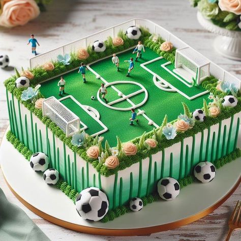 Sport Cake Ideas, Soccer Field Cake, Soccer Cake Ideas, Yellow Cakes Decoration, Football Cake Design, Ronaldo Birthday, Sports Birthday Cakes, Soccer Party Decorations, Football Theme Birthday