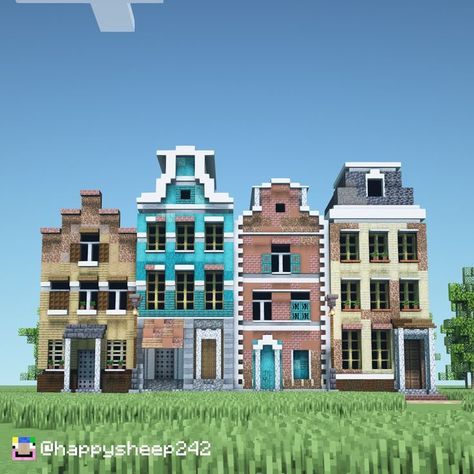 Built this classical townhouse street in Minecraft! :) Minecraft Street Building, Minecraft Townhouse Tutorial, Minecraft Town House Ideas, Minecraft Houses City, Minecraft Street House, Townhouses Minecraft, Minecraft Town Buildings, Minecraft Townhouse Ideas, Minecraft City Street