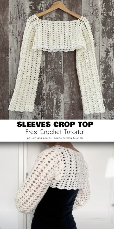 This V-stitch shrug top is a great accessory for a more elegant get-up. It would pair really well with anything, especially a dress. Crochet Shrug Pattern Free, White Crochet Crop Top, Crochet Tee, Crochet Tutorial Pattern, Crochet Shrug Pattern, Shrug Pattern, Crochet Crop Top Pattern, Crochet Ladies Tops, Crochet Tops Free Patterns