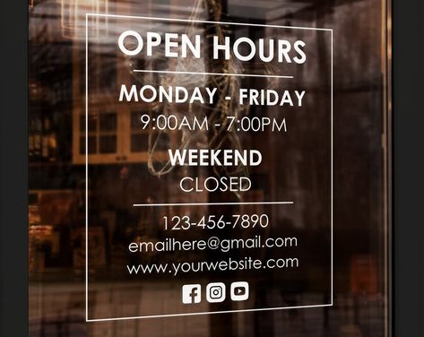 Buy Personalized Barbershop Open Times Sign Vinyl Decal Business Hours Decal Barbershop Hours Sticker Online in India - Etsy Opening Hours Sign, Business Hours Sign, Decal Business, Window Placement, Open & Closed Signs, Closed Sign, Exterior Window, Spa Interior Design, Front Shop