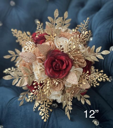 Champagne And Red Wedding, Wide Bouquet, Luxury Bridal Bouquet, Gold Ivory Wedding, Gold Wedding Bouquets, Champagne Gold Wedding, Ivory Bridal Bouquet, Quinceanera Bouquet, Artificial Bridal Bouquets