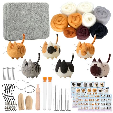 PRICES MAY VARY. 【Complete Needle Felting Kit】: Kits includes all tools and materials needed: 6 Colored Wool Roving 1.8oz, 1x Wool Needle Felting Pad, 9x Needles in bottle (38 gauge x 3, 40 gauge x 3, 42 gauge x 3), Instruction and tutorial videos, 6pcs Phone lanyard, 10pcs 9-Shaped Needles, Cat's Whisker, 1 Pair Leather Finger protector, 1 x Wooden Felting Tool 【Felting Kits for Beginners Adult】: You don't have to worry if you have no prior experience with needle felting, because this series of Felting Ideas For Beginners, Needle Felt Crafts, Needle Felting Diy Tutorials, Nursing Home Crafts, Craft Kits For Adults, Activity Calendar, Felting Needles, Needle Felting Supplies, Clay Crafts For Kids