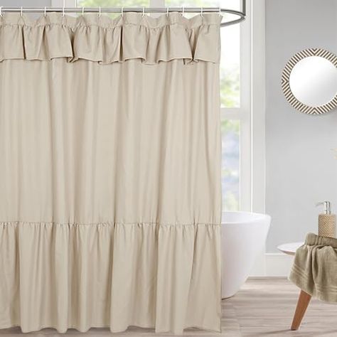 Solid Color Shower Curtains, Rustic Shower Curtain Ideas Farmhouse, Burlap Shower Curtains, Country Style Design, Country Shower Curtain, Camel Fabric, Solid Color Shower Curtain, Ruffle Shower Curtains, Farmhouse Shower Curtain