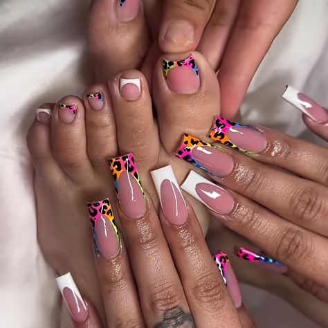 Faster shipping. Better service Nails With French Tip, Neon Leopard Print, Long Press On Nails, Hot Pink Nails, Leopard Print Nails, Diva Nails, Nails Set, Animal Print Nails, Nail Forms