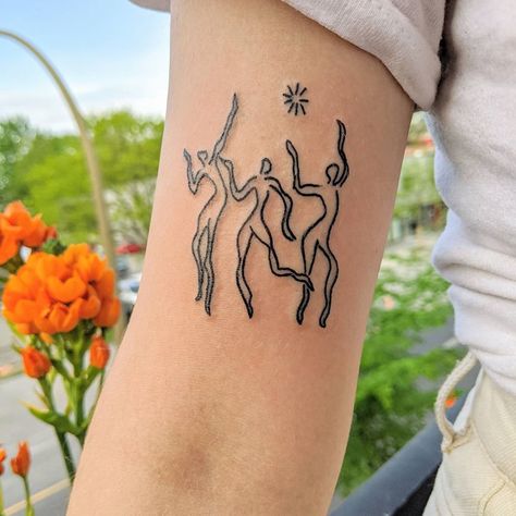 Women Dancing Tattoo, Dancing Tattoo, 27 Tattoo, Dance Tattoo, Women Dancing, Night Sunset, Funky Tattoos, Art Night, Poke Tattoo