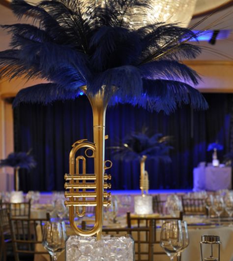 Music Centerpieces, Prom Decorations, Jazz Party, Gala Themes, Prom Themes, Music Themed Parties, Music Themed Wedding, Feather Centerpieces, Gala Ideas