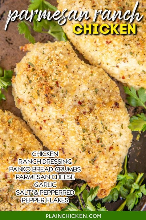 Parm Ranch Chicken, Ranch Parmesan Chicken Baked, Panko Bread Crumbs Chicken, Chicken Ranch Dressing Recipes, Recipes That Use Ranch Dressing, Italian Bread Crumbs Chicken, Parmesan Crusted Ranch Mayo Chicken, Ranch Dressing Chicken Baked, Bread Crumb Chicken Breast