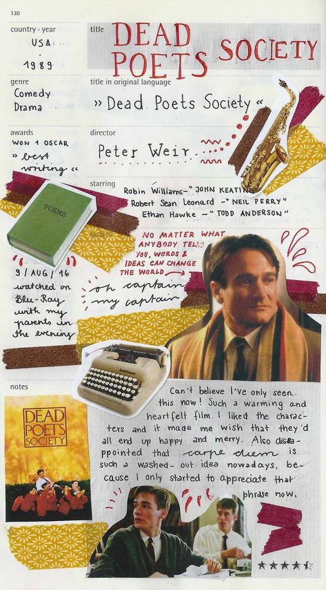 The Dead Poets Society, Sean Anderson, Cv Inspiration, Sean Leonard, Movie Collage, Handwritten Text, Oh Captain My Captain, Captain My Captain, I Love Cinema