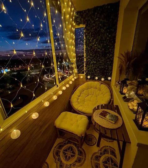 Closed Balcony Ideas, Enclosed Balcony Ideas, Patio Balcony Ideas, Lounging Area, Diy Balcony, Balcony Design Ideas, Small Balcony Garden, Balcony Lighting, Small Balcony Design