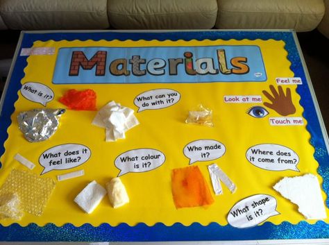 Materials, Touch, Feel, Look, Shape, Display, Classroom display, Colour, Who made it, Early Years (EYFS), KS1 & KS2 Primary Teaching Resources Science Display, Science Boards, Colour Display, Science Week, Teaching Resources Primary, Class Displays, Eyfs Activities, Primary Science, Third Grade Science