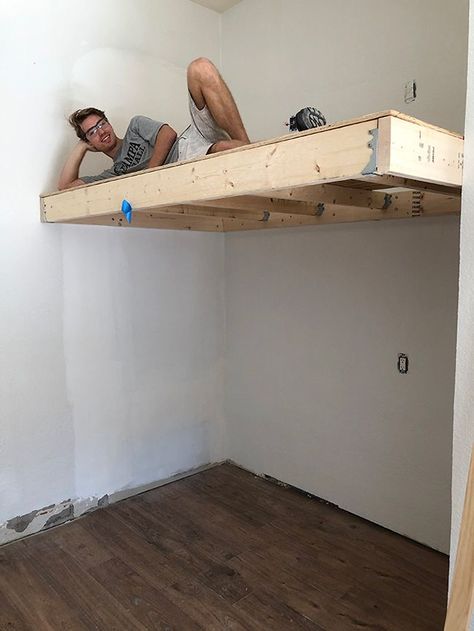 Build A Loft, Loft Beds For Small Rooms, Build A Loft Bed, Beautiful Bed Designs, A Loft Bed, Beds For Small Rooms, Loft Bed Plans, Garage Diy, Diy Loft Bed