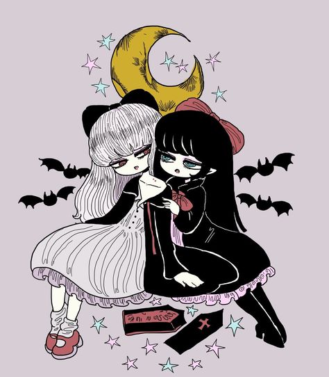 Opposite Aesthetic, Twin Art, Gothic Kawaii, Kawaii Illustration, Goth Art, Art Dark, Manga Artist, Gothic Art, Kawaii Art