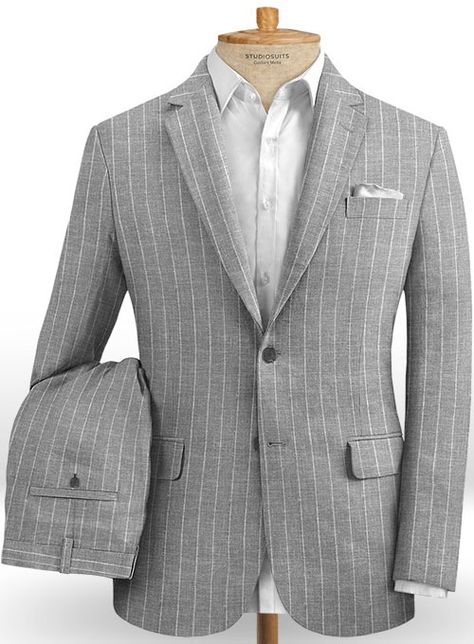 If what to pack, what to wear and how to create a capsule wardrobe when the temperatures are high are the questions then our Solbiati Linen Wool Silk Tromo suit is the answer. Crafted from 55% linen, 37% wool and 8% silk, the suit features a versatile hue making the outfit suitable enough for office as well as night parties, also the stripe pattern offers an eye catching element that would draw all the attention towards you. Club it with a matching waistcoat, white shirt brown tie and black oxfo Suits Men Business, Linen Men, Linen Suits, Slim Fit Jackets, Crisp White Shirt, Linen Suit, Fit Men, Formal Business, Gray Linen