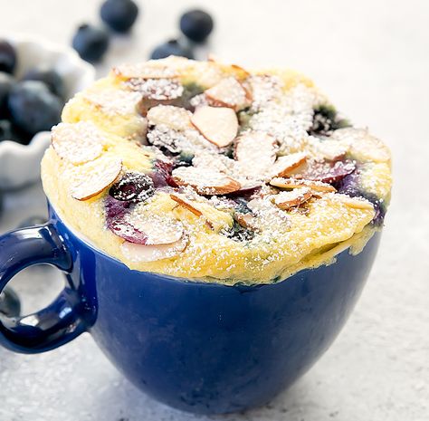 Blueberry Almond Mug Cake (Paleo, Gluten Free) - Kirbie's Cravings Almond Mug Cake, Paleo Mug Cake, Gluten Free Mug Cake, Chocolate Chip Mug Cake, Chocolate Mug Cakes, Mug Recipes, Baileys Irish Cream, In A Mug, Paleo Dessert