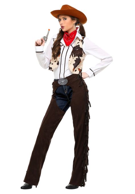 Western Cowgirl Costume, Cowgirl Chaps, Faux Suede Vest, Plus Size Costume, Cowhide Print, Cowgirl Costume, Cowboy Outfits, Western Look, Halloween Costumes For Teens