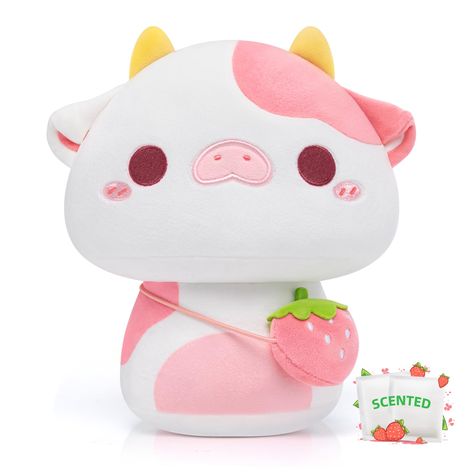 PRICES MAY VARY. 2 Packed Scented Microbeads: Cute scented strawberry cow plush comes with 2 packs scented microbeads. With an extra replacement scented pack to refill the plush so that the scent will last for a long, long time. Relaxing Toy with Sweet Smell: Cute strawberry scented stuffed animal with soothing strawberry sweet milkshake scented, kawaii cow plush toy is a great relief toy to smell it as a way to calm down yourslves with a gentle hug & soft snuggles, when you are tired. Safty & M Strawberry Cow Plush, Cow Plushies, Cute Strawberry Cow, Cow Stuffed Animal, Pet Cows, Hugging Pillow, Cow Plush, Strawberry Cow, Cute Squishies