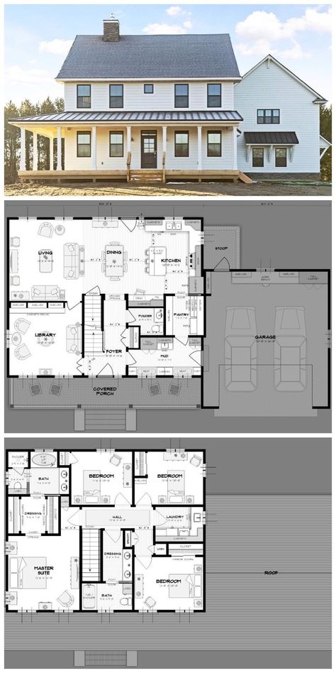 Farmers Porch, Pelan Rumah, Shop Barndominium, Casas Coloniales, Farmhouse House, Hus Inspiration, House Plans Farmhouse, Modern Farmhouse Plans, House Blueprints